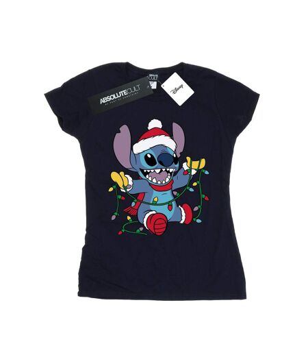Disney T-shirt en coton Femmes/Ladies Lilo And Stitch Christmas Lights (Bleu marine) - UTBI25423