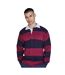 Mens Stripe Sewn Rugby Polo Shirt Burgundy Navy Front Row-3