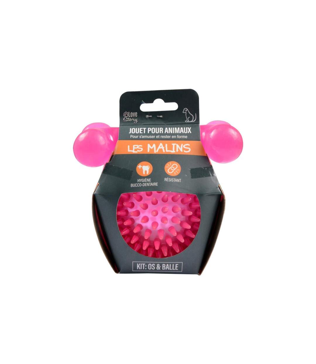 Lot de 2 Jouets pour Chien Balle & Os 13cm Rose