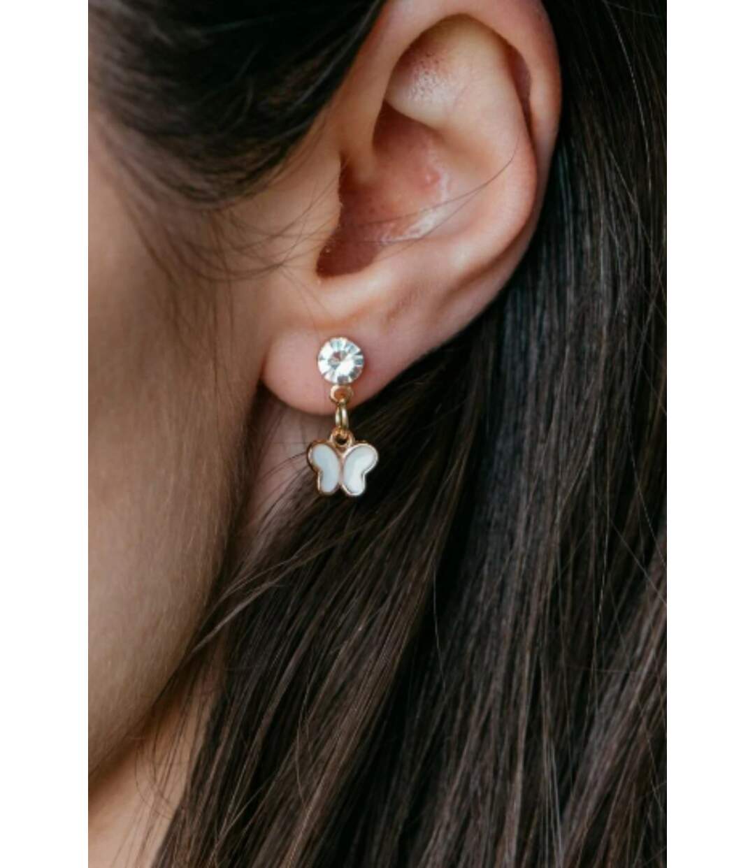 Small Tiny Dangle Zircon Butterfly Charm Ear Dainty Stud Handmade Earrings-1