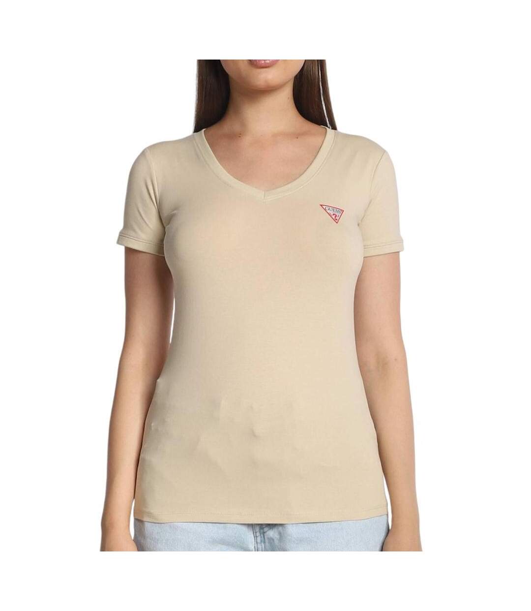 T-shirt beige femme guess mini triangle - m-2