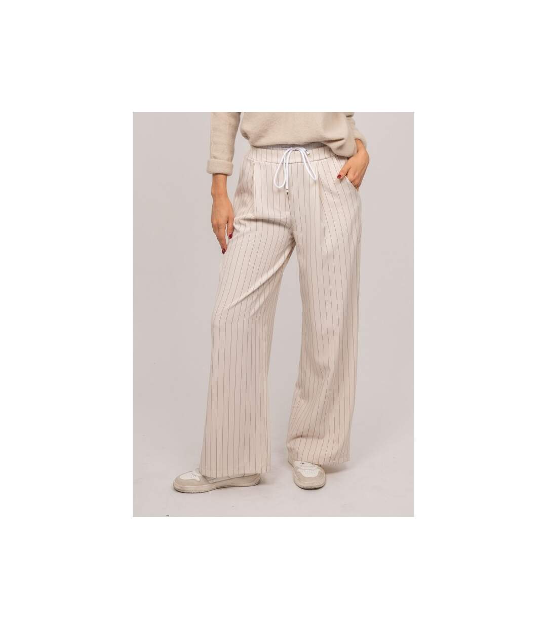 Pantalon large  fines rayures ESTA - Dona X Lisa-1