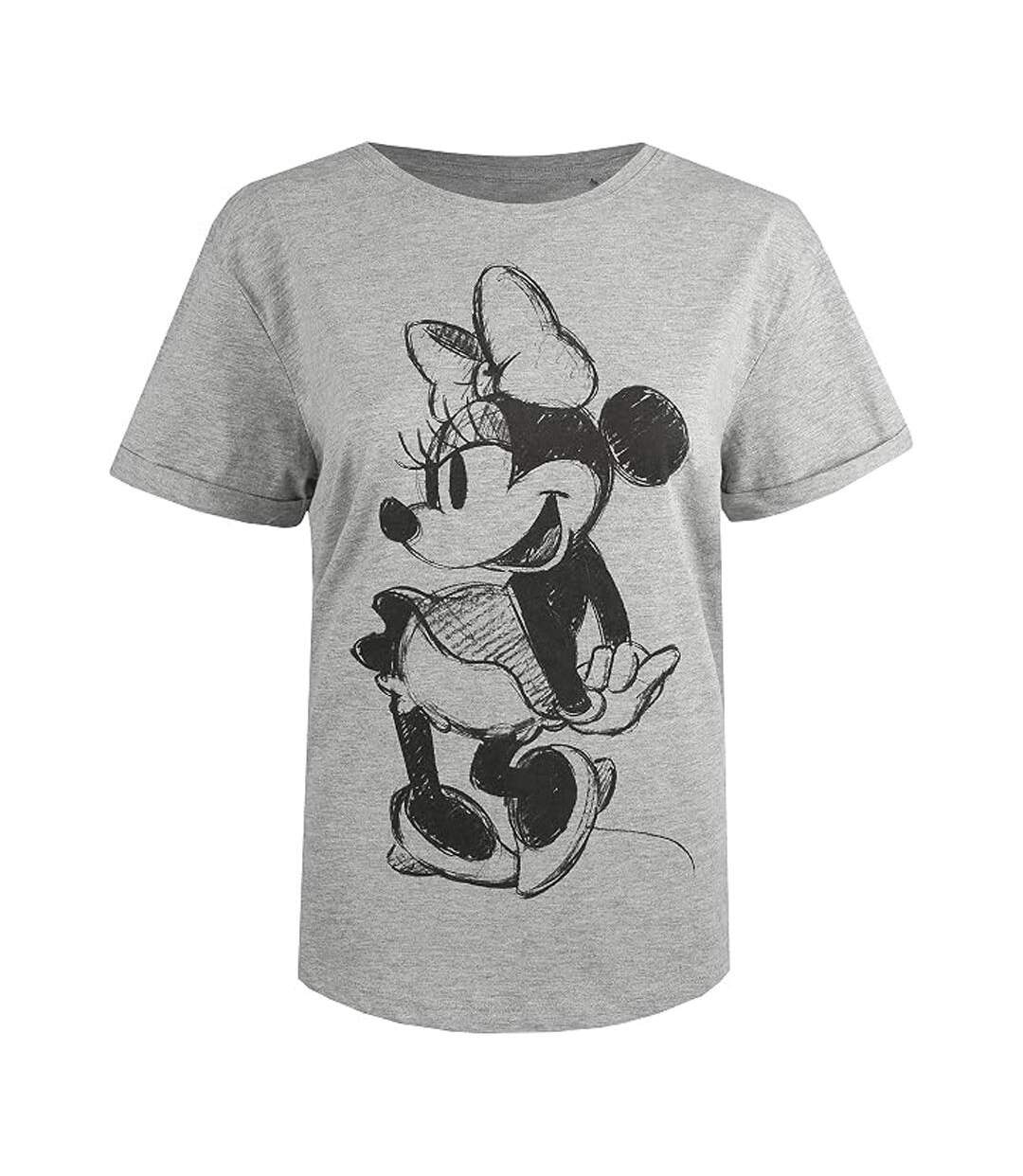 T-Shirt gris femme disney minnie sketch-2