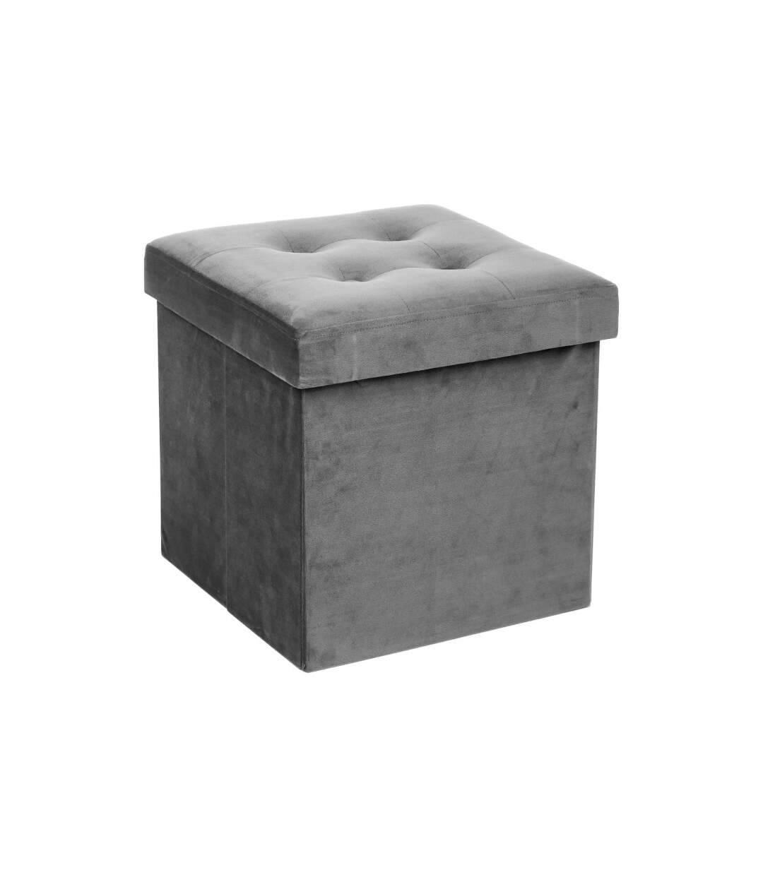 Pouf Pliable Velours Lysandre 38x38cm Gris-1