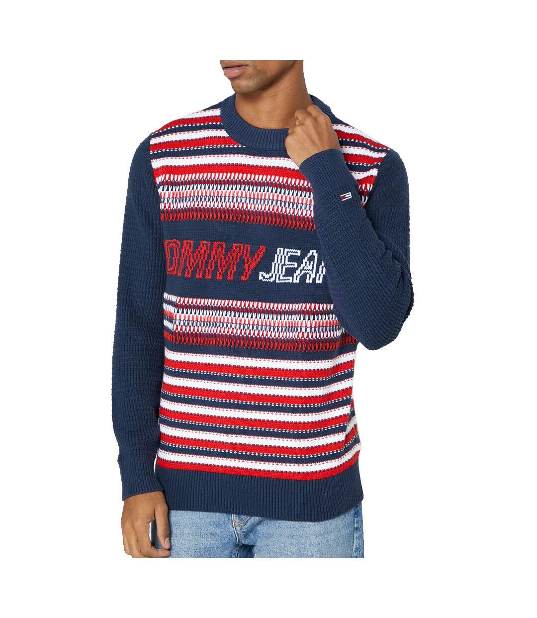Pull Marine/Rouge Homme Tommy Jeans Structure Mix