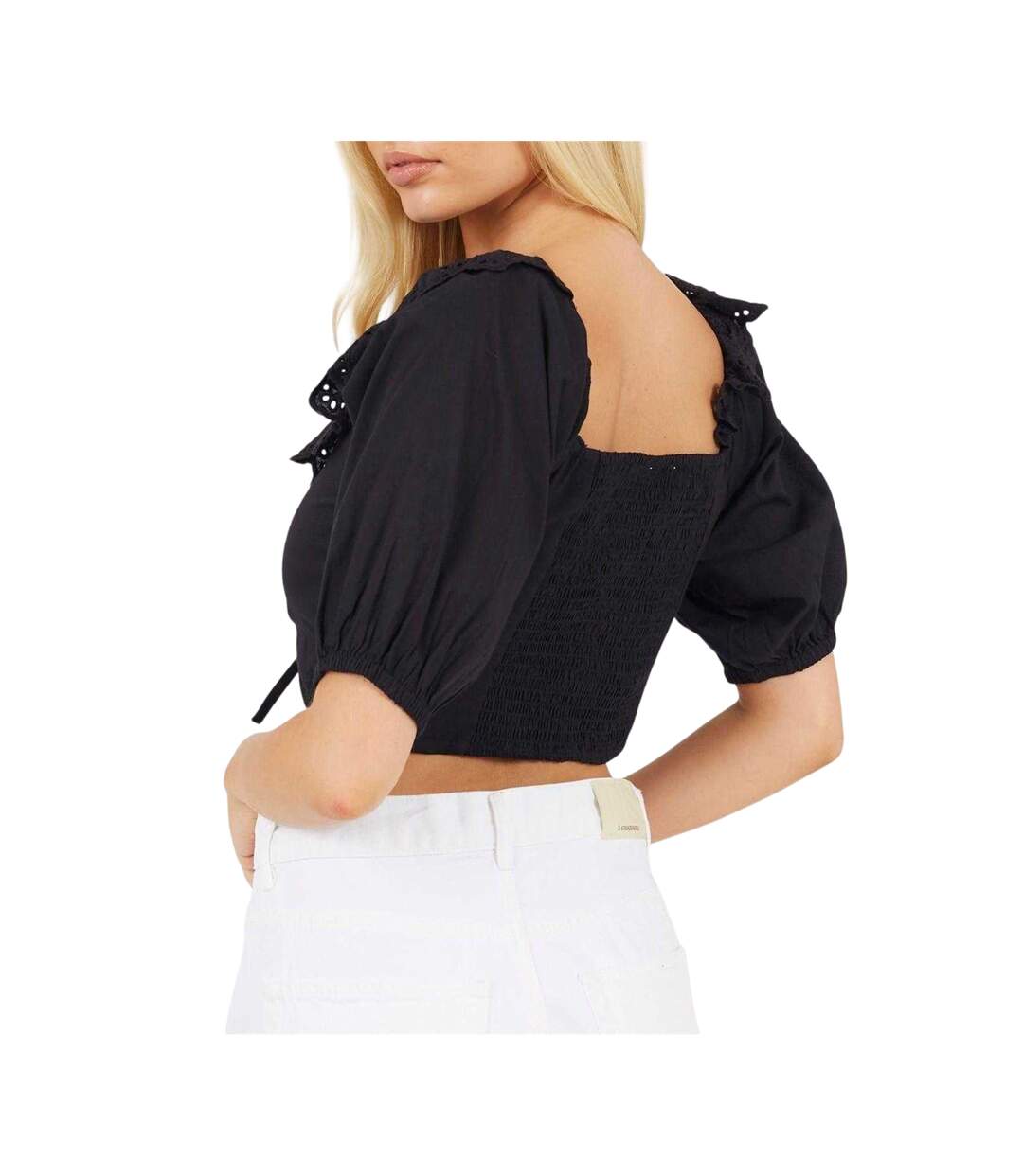 Womens/ladies Bardot Crop Top Black Brave Soul-3