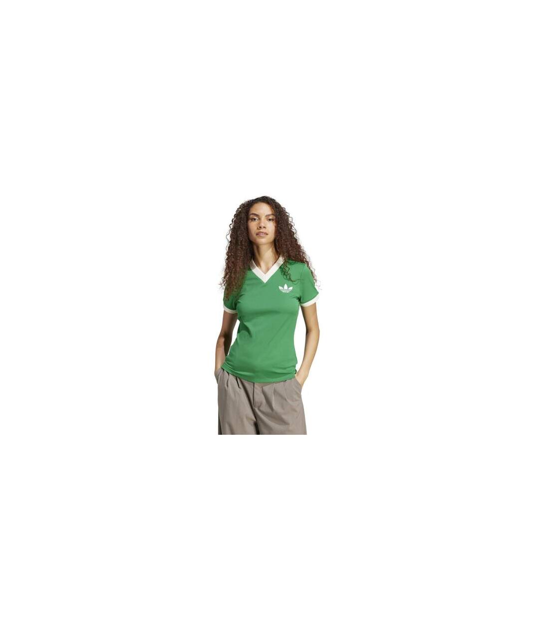 Womens/ladies Originals Trefoil V Neck Short-sleeved T-shirt Green Adidas-1
