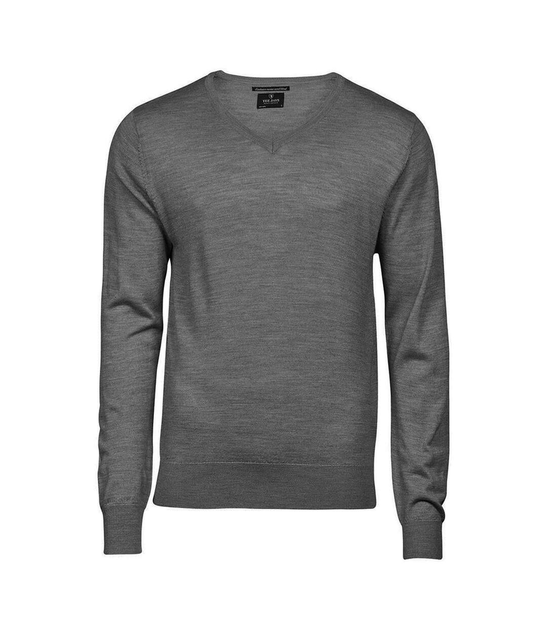 Mens merino blend v neck jumper grey melange Tee Jays