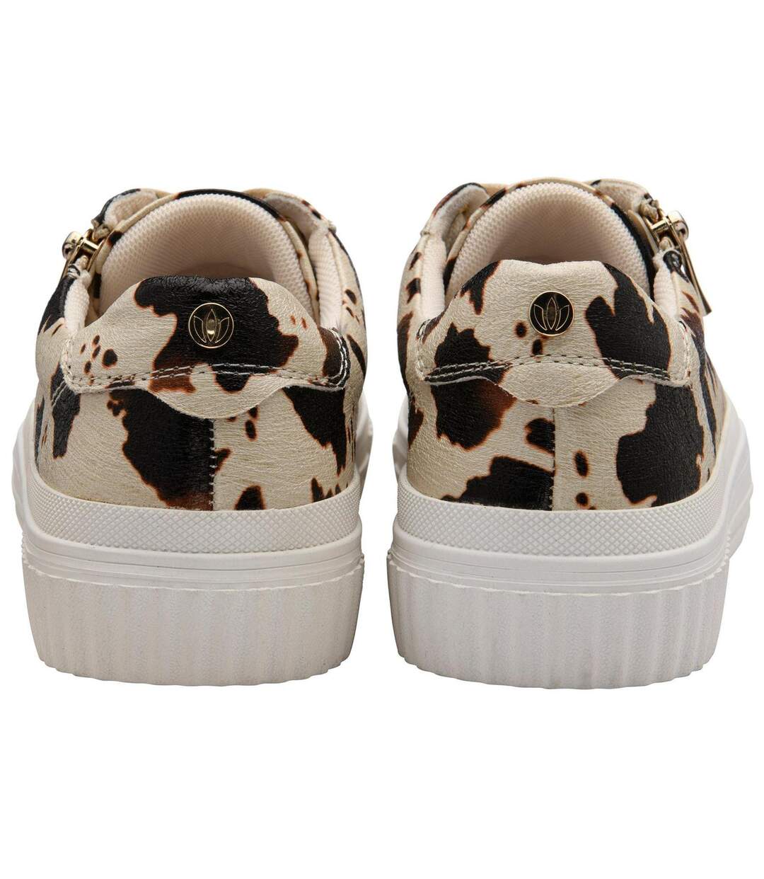 Womens/ladies Alexa Cow Print Trainers Beige Brown Lotus Shoes-2