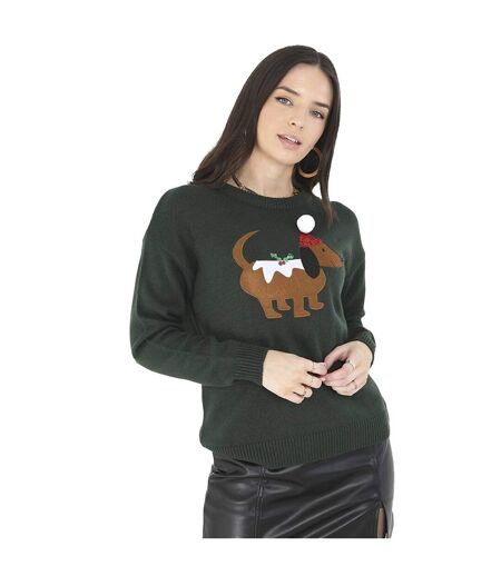 Womens christmas dog jumper deep green Brave Soul