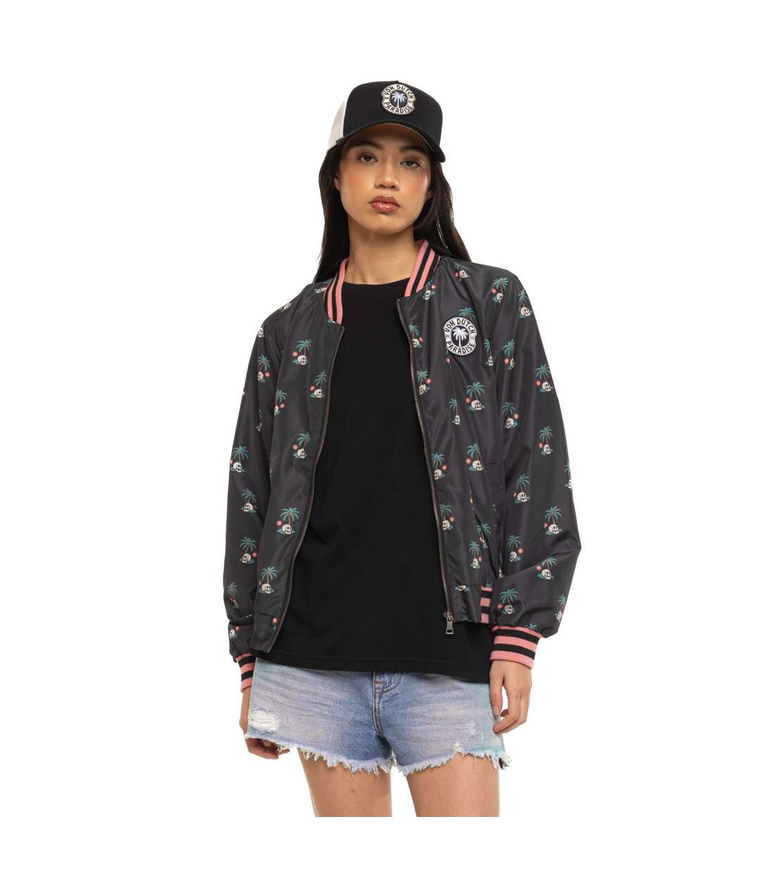 Veste femme satinée allover print avec patch et fil lurex Skull Vondutch-1