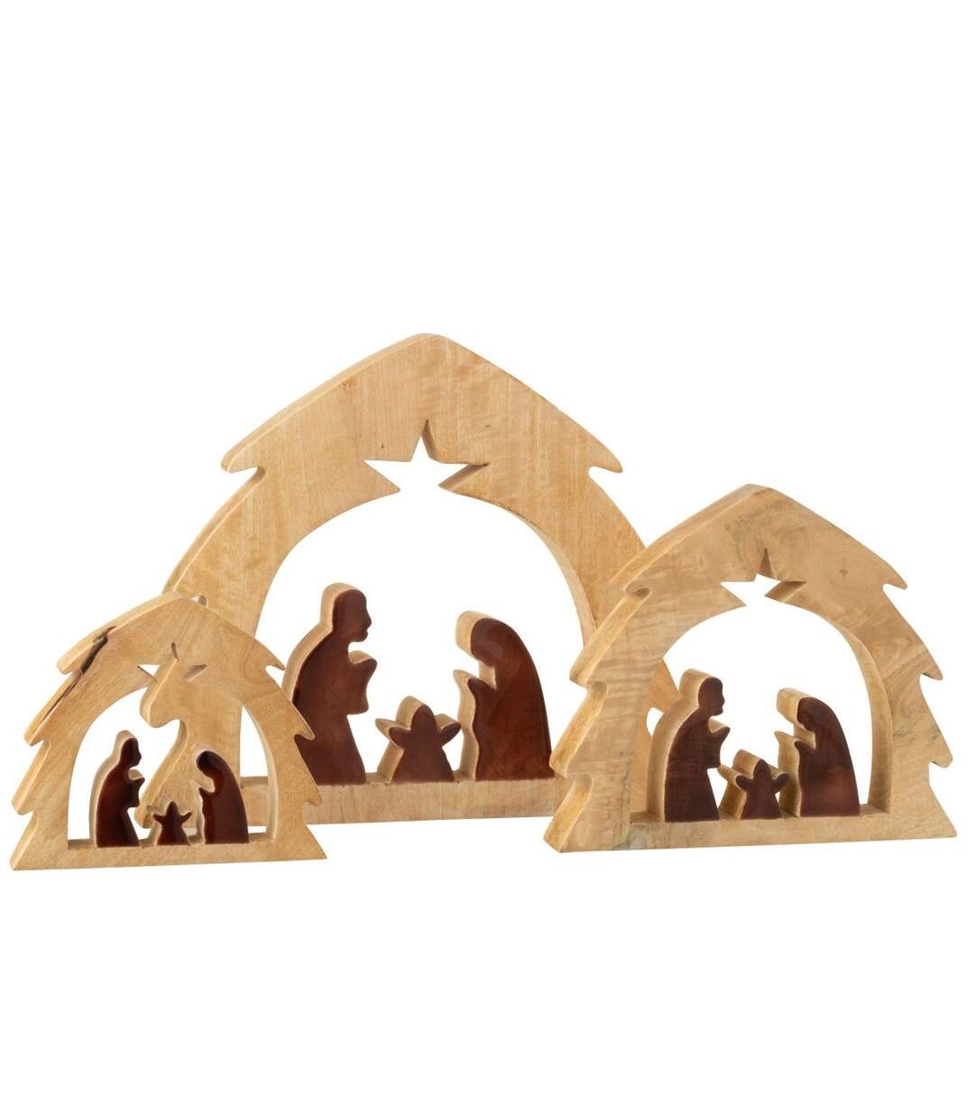 Crèche Sapin en Bois Ajourée 27cm Marron & Naturel-2