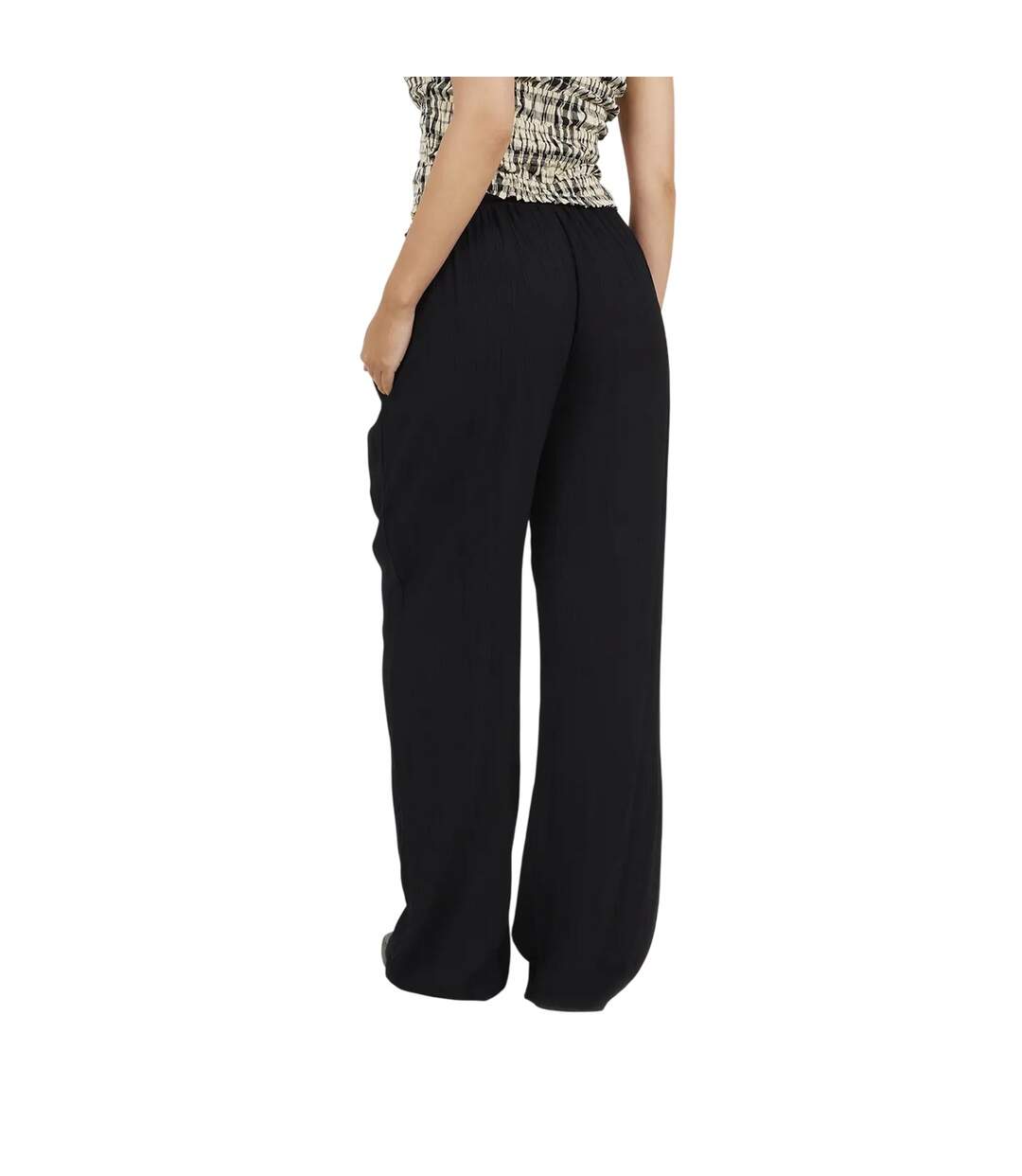 Womens/ladies Viscose Crinkled Trousers Black Brave Soul-3