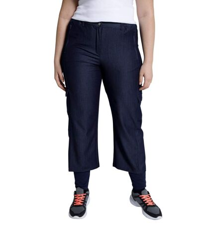 ULLA POPKEN pantalon double couche leggings intégrés bouton-pression bleu