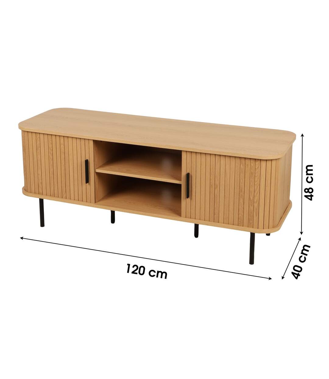 Meuble TV 2 portes coulissantes effet tasseau BONNIE - Beige-3