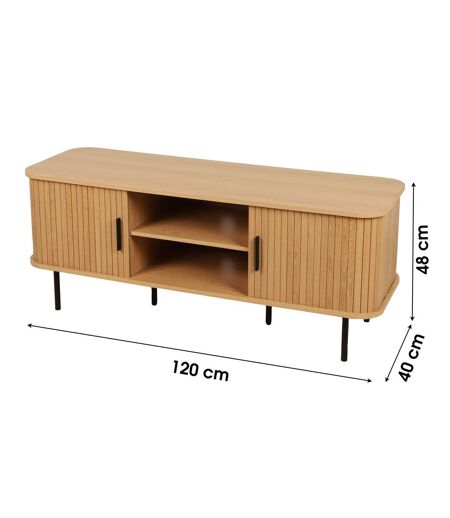 Meuble TV 2 portes coulissantes effet tasseau BONNIE - Beige
