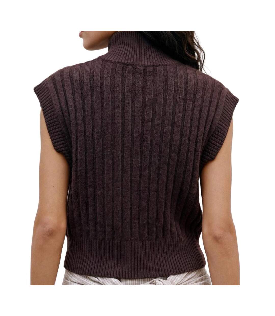 Gilet sans manches maille femme marron vero moda  highneck-2