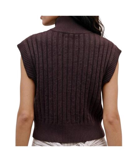 Gilet sans manches maille femme marron vero moda  highneck