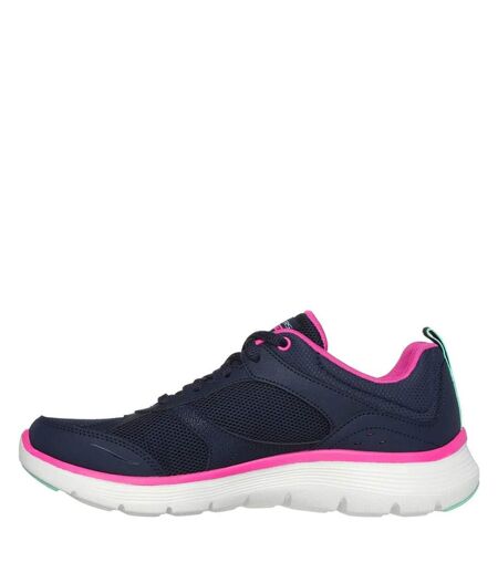 Womens/ladies flex appeal 5.0 fresh touch leather trainers navy/hot pink Skechers