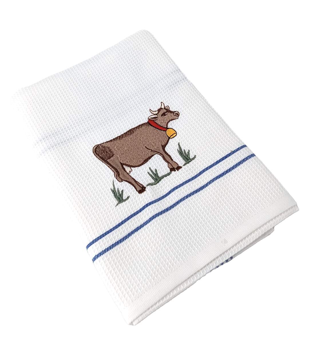 Torchon nid d'abeille WAFFLE brodé Vache-1