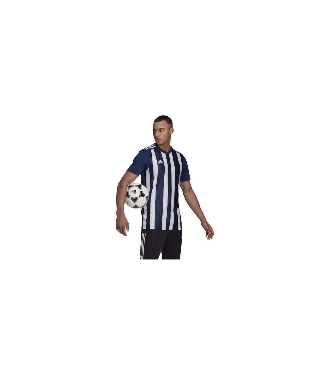 Maillot Manches Courtes Foot Motif/style À Rayures Homme Bleu Marine Adidas-1