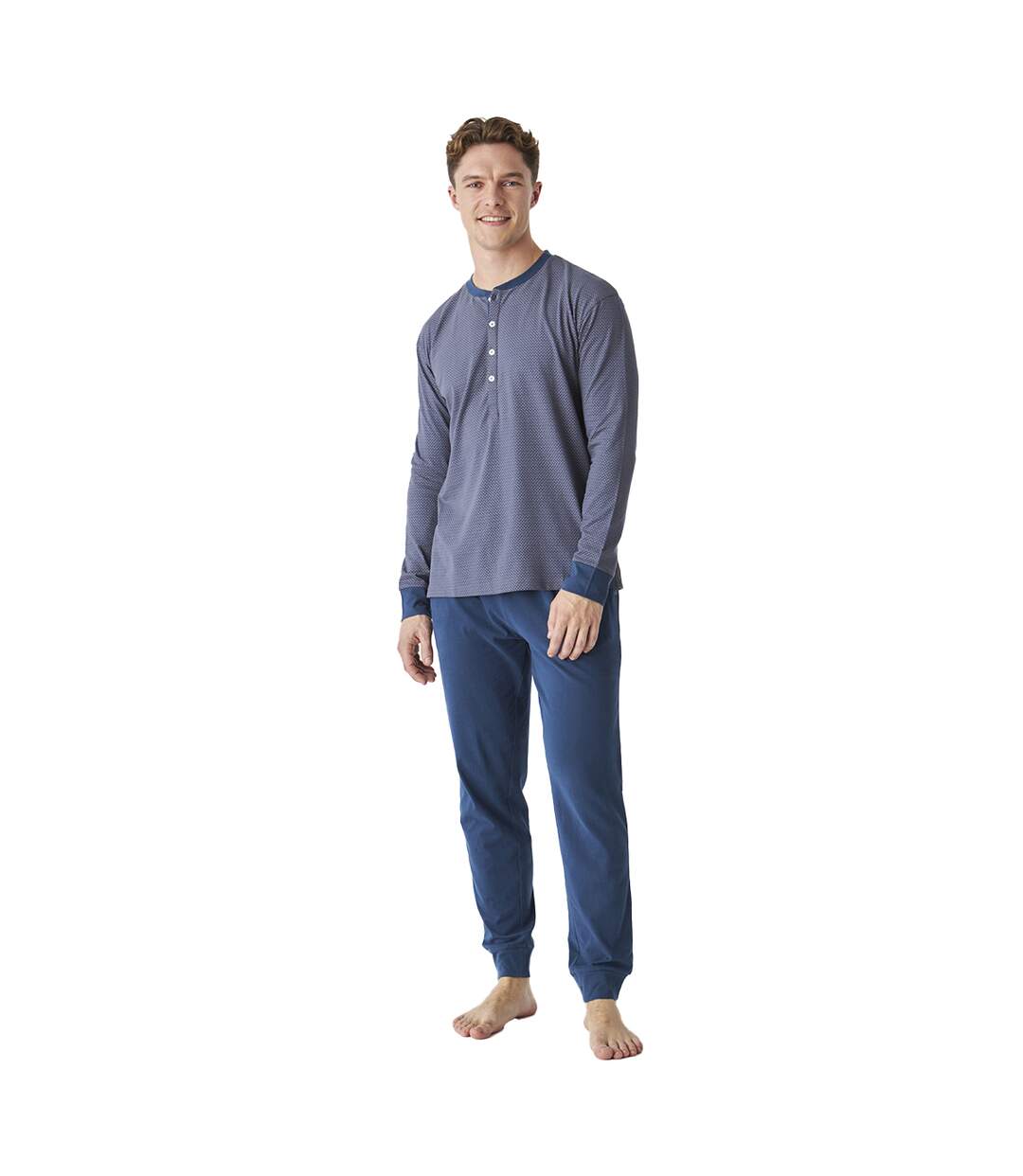 JJB12 Men's Long Sleeve Round Neck Cotton Pajamas