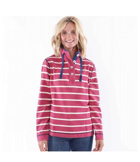 Womens/ladies Striped Pique Sweatshirt Cherry Lazy Jacks