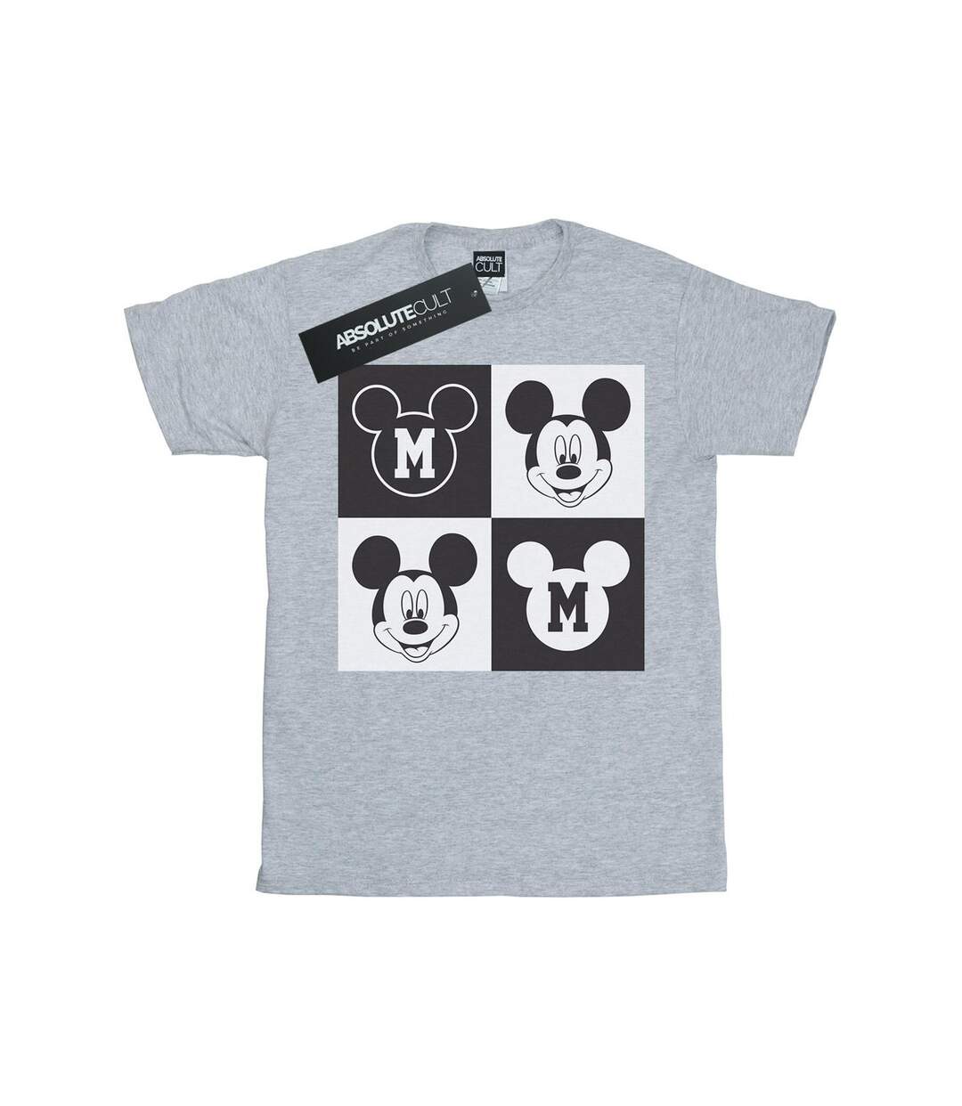 Disney Femme/Les femmes Mickey Mouse Smiling Squares Cotton Boyfriend T-Shirt (Gris sportif) - UTBI35998-1