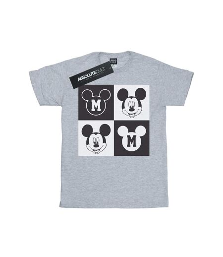 Disney Femme/Les femmes Mickey Mouse Smiling Squares Cotton Boyfriend T-Shirt (Gris sportif) - UTBI35998