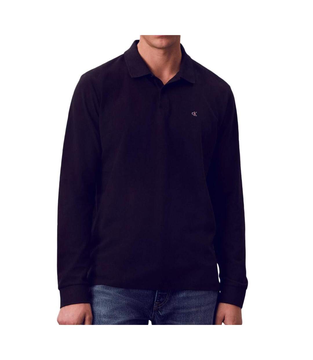 Polo manches longues noir homme calvin klein casual pique-1