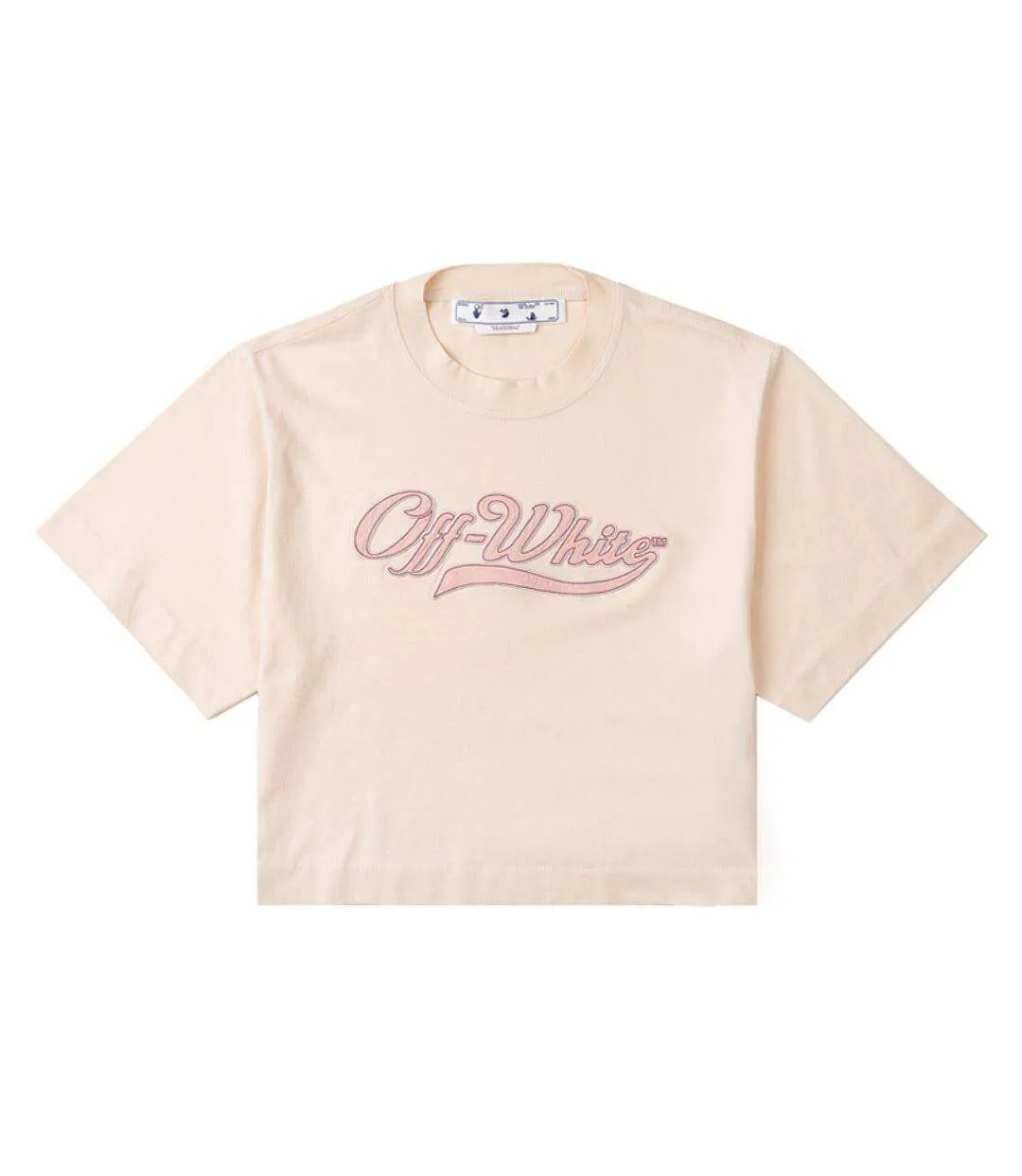 Womens/ladies Embroidered Logo Crop T-shirt Pink Off-White-1