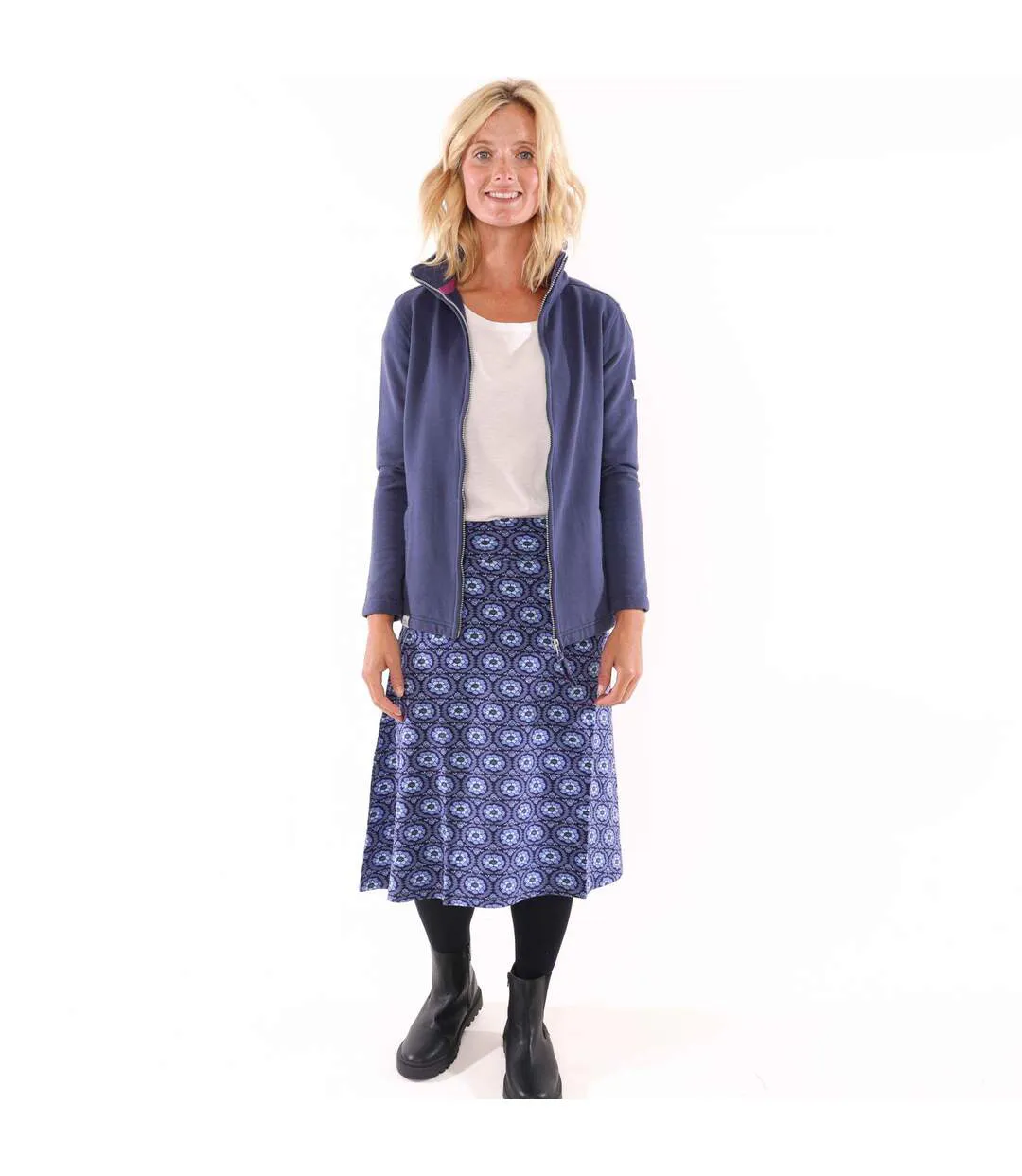 Womens/ladies Circle Jersey Midi Skirt Blue Lazy Jacks-1