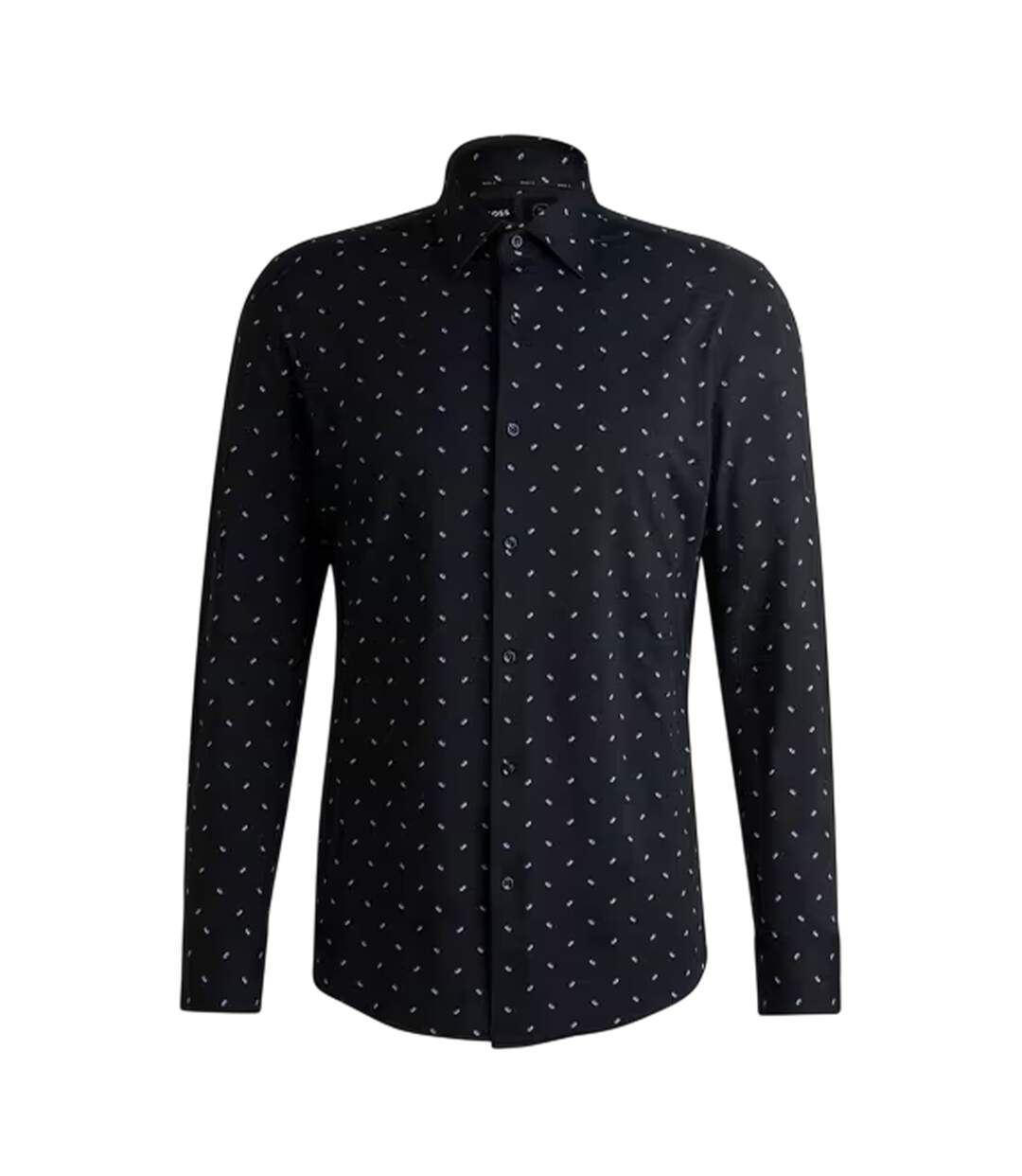 Mens Dotted Point Collar Long-sleeved Shirt Dark Blue Boss-2