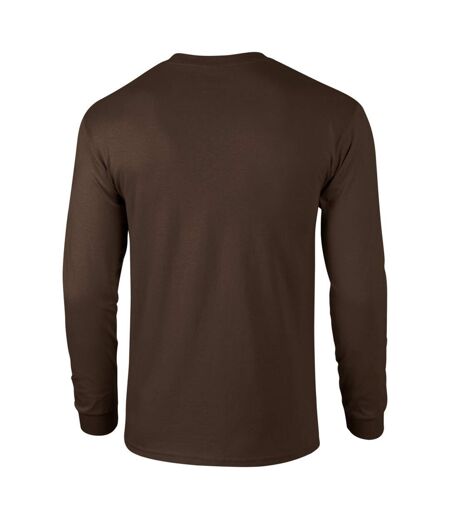 Gildan Mens Plain Crew Neck Ultra Cotton Long Sleeve T-Shirt (Dark Chocolate)