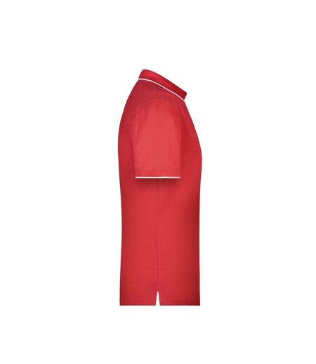 Polo Motif/style Rayures Contrastées Homme Rouge Blanc James And Nicholson