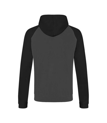 Awdis Just Hoods Adults Unisex Two Tone Hooded Baseball Sweatshirt/Hoodie (Charcoal/Jet Black)