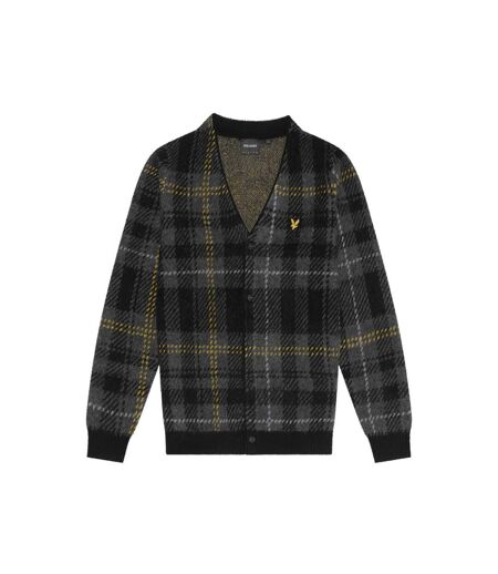 Mens tartan brushed cardigan jet black Lyle & Scott