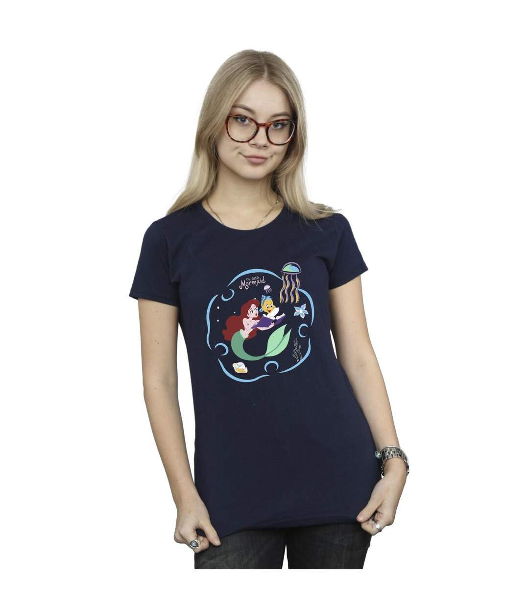 Disney T-shirt en coton Femme/Ladies La Petite Sirène lisant un livre (Bleu marine) - UTBI26317-2