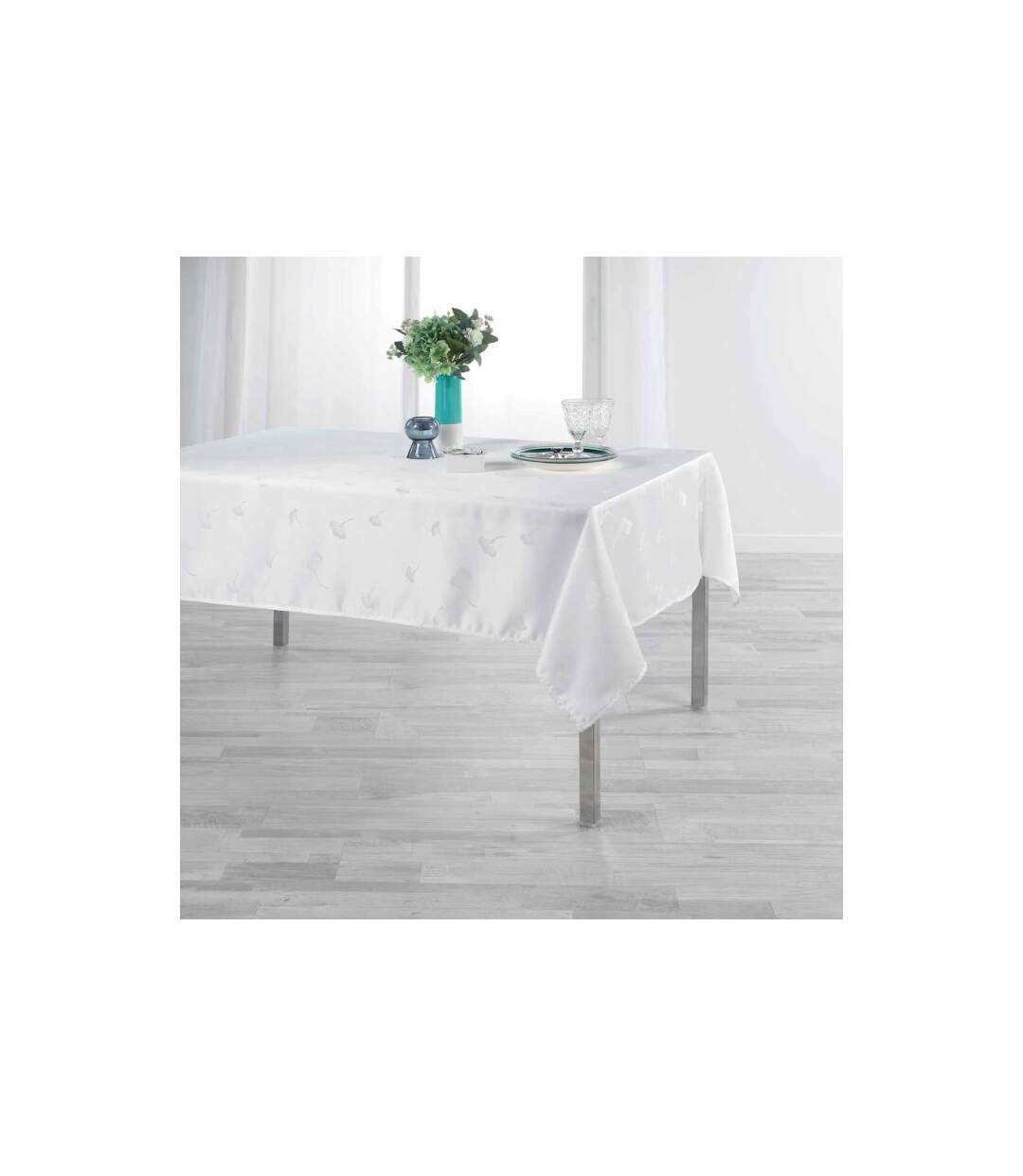 Nappe Imprimé Jacquard Ophélie 140x250cm Blanc-4