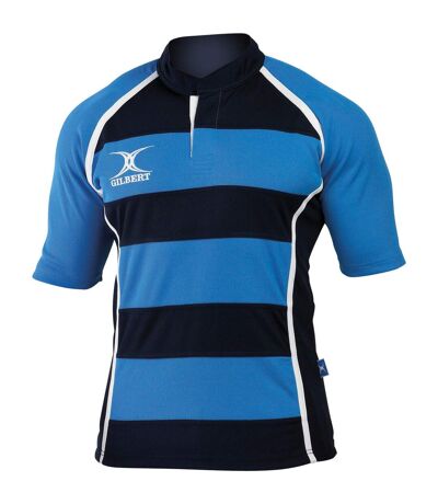 Gilbert Rugby Mens Xact Game Day Short Sleeved Rugby Shirt (Light Sky/ Navy Hoops) - UTRW5397