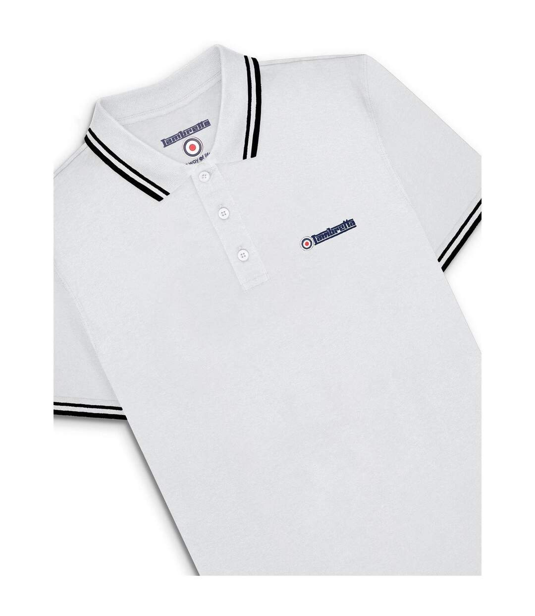 Mens Tipped Polo Shirt White Black Lambretta-4