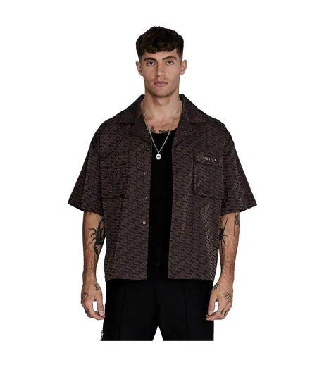 Chemise Manches Courtes Motif/style Géométrique Homme Marron SikSilk