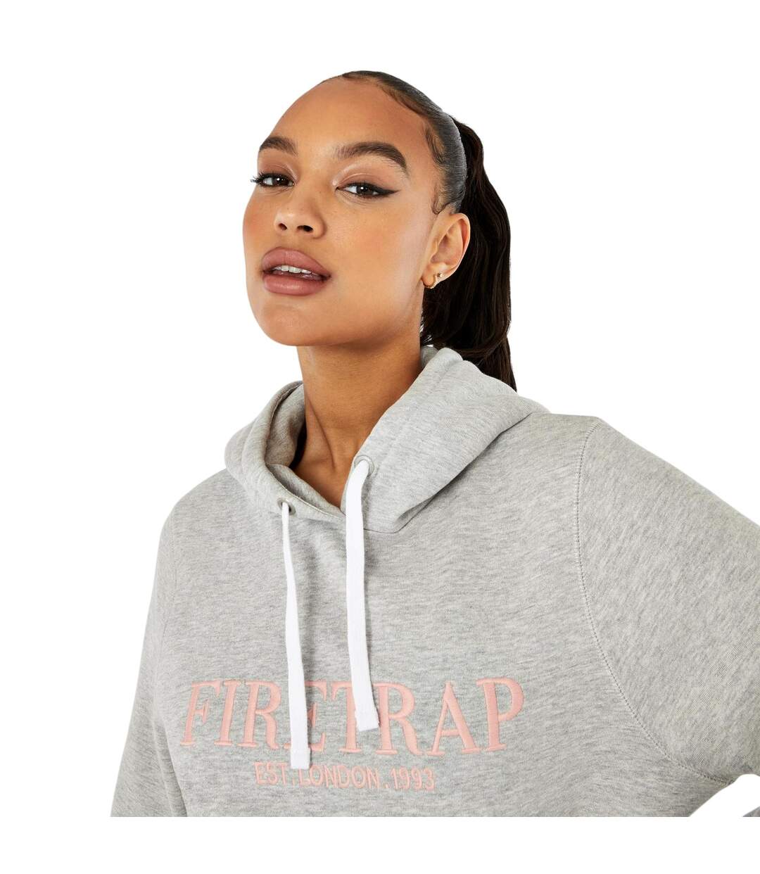Womens/ladies Large Logo Hoodie Grey Marl Firetrap-4