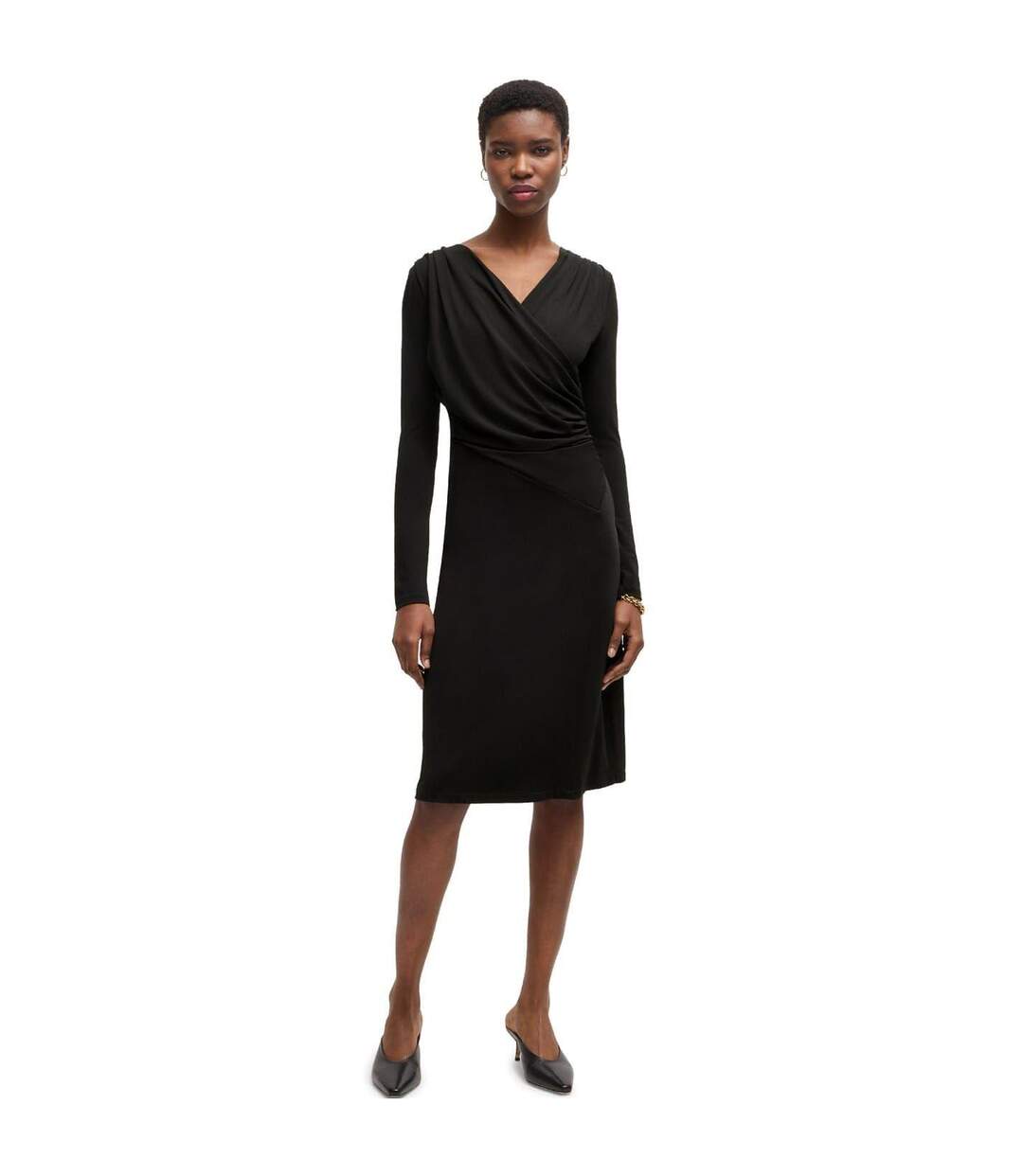 Robe Portefeuille Manches Longues Eular Surplice Femme Noir Boss-1