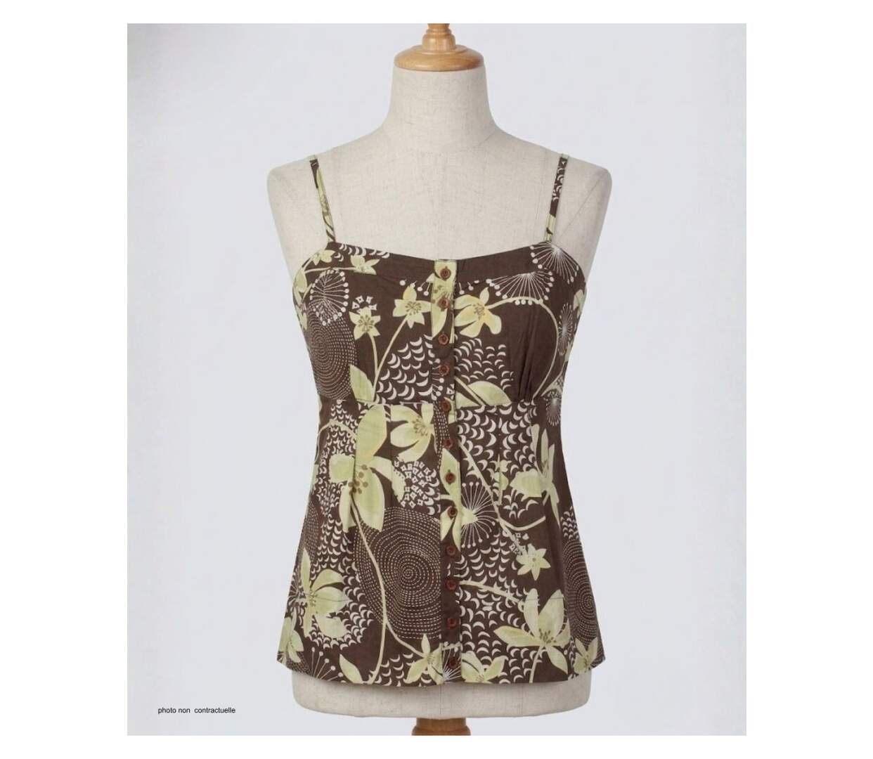 Chemisier top MAYFLOWER KF294MA marron et vert : le confort d'un coton cintré pour sublimer votre silhouette-3