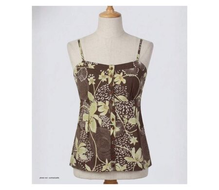 Chemisier top MAYFLOWER KF294MA marron et vert : le confort d'un coton cintré pour sublimer votre silhouette