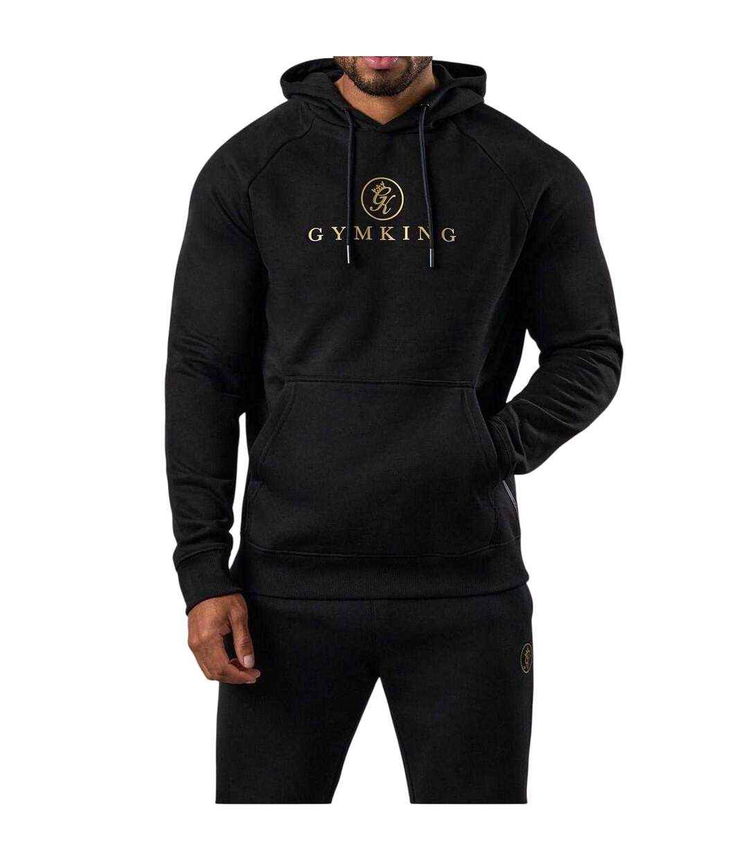 Mens Lettering Raglan Hoodie Black Gold Gym King-2