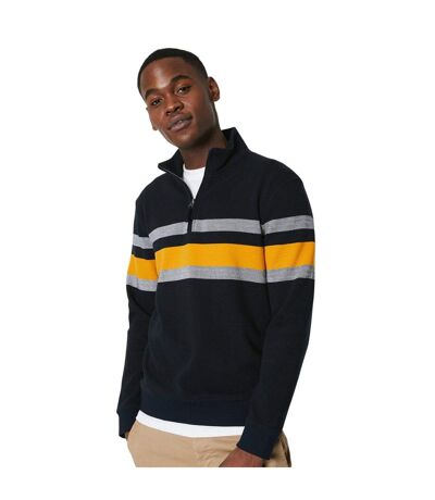 Maine Mens Placement Stripe Zip Neck Sweatshirt (Navy)