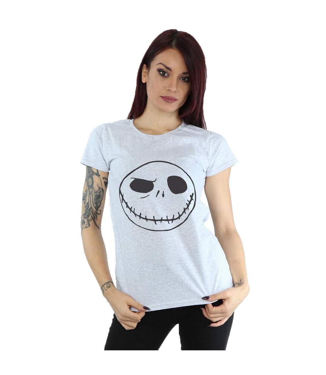 Disney T-shirt en coton Womens/Ladies Nightmare Before Christmas Jack's Big Face (Gris sportif) - UTBI35527-2