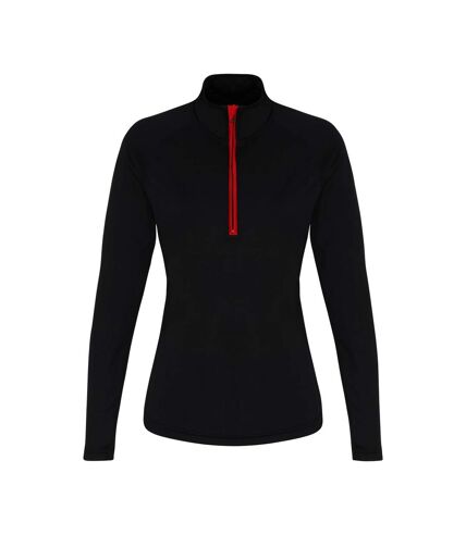 TriDri Womens/Ladies Long Sleeve Performance Quarter Zip Top (Black/Red)